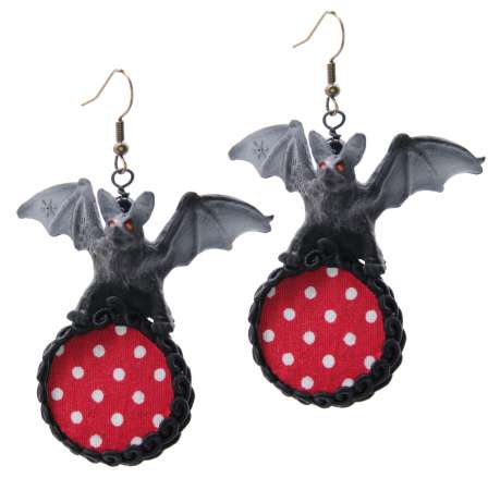 bat earrings red white dots gothic rockabilly halloween