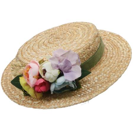 small vintage straw hat flower pastel blue