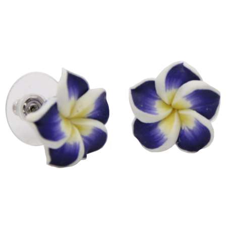 Hawaii Flowers Stud Earrings - Blue Frangipanis