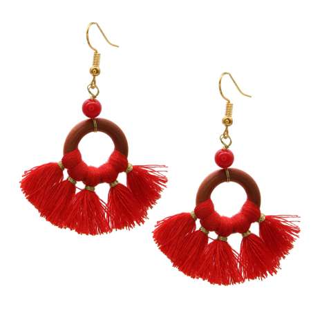 Earrings with small tassels in red