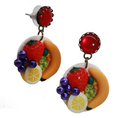 Obstteller - Ohrstecker mit Teller und Früchten im Carmen Miranda Stil