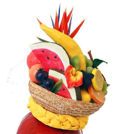 Tutti Frutti Hat - yellow headdress with fruit basket