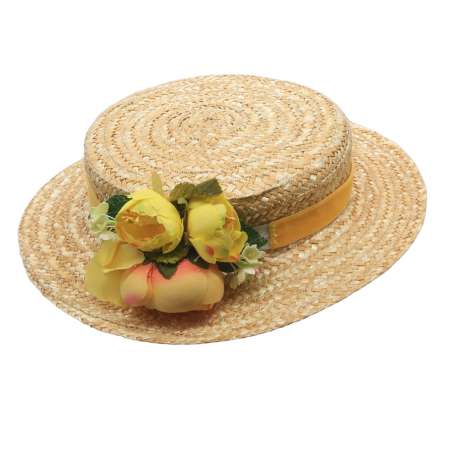 flat straw hat with flowers