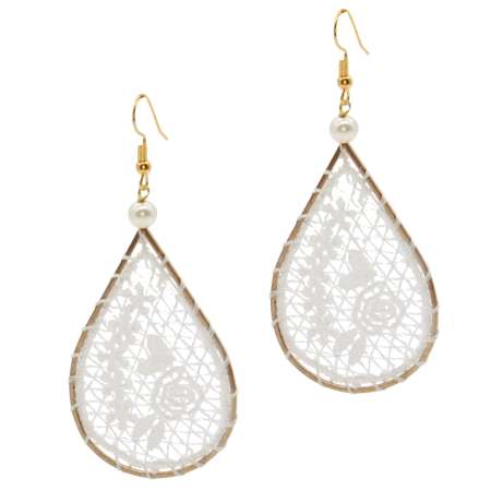 Earrings with white embroidery