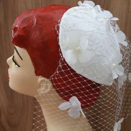 White Heart Shaped Bridal Hat
