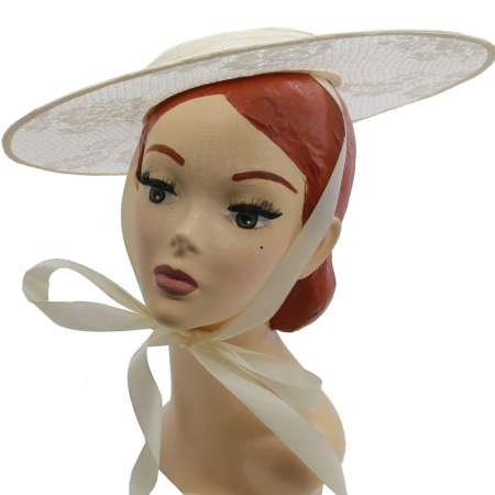 big white Hat with Wide Brim with lace 02