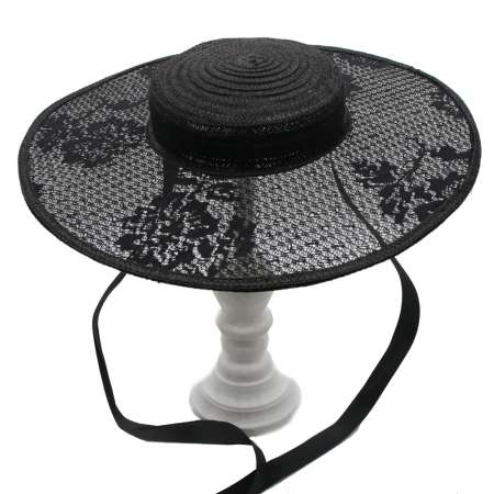 big cartwheel hat black Hat with Wide Brim with lace