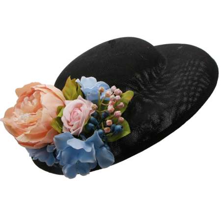 Großer Vintage Hut in schwarz mit Blumen