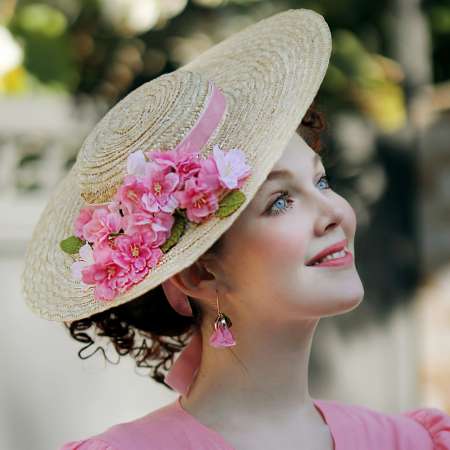 Cartwheel Straw Hat with Cherry Blossoms
