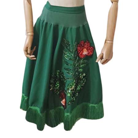 green circle skirt  Monstera and fringes