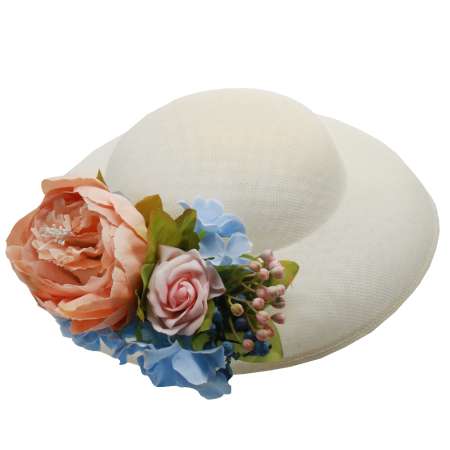 light hat summer hat big flower pink blue vintage