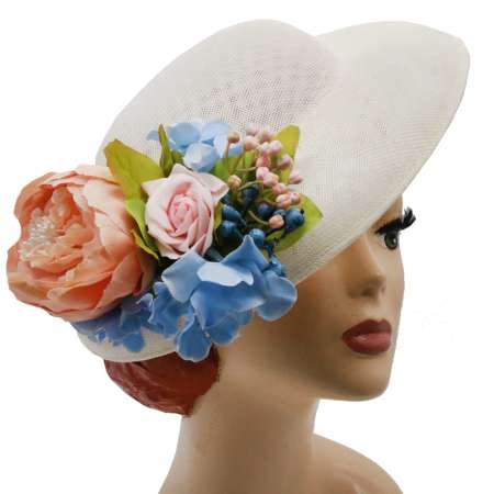 white Hat with blue pink flowers