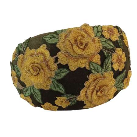 yellow green bandeau hat with flower lace