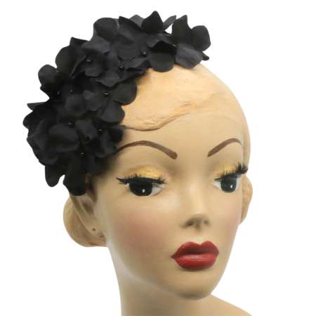 Half Hat with black hydrangeas