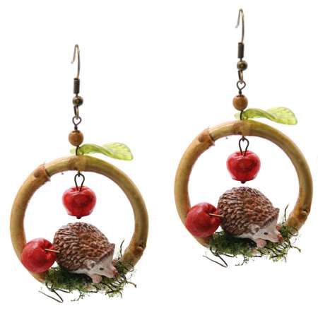 Hedgehog in bamboo ring - earrings for autumn