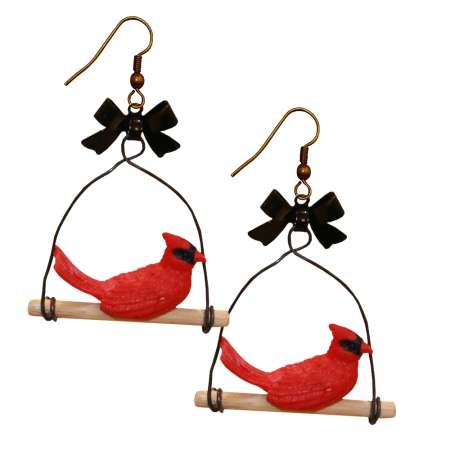 Red cardinal - earrings with sweet bird