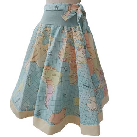 swing skirt in blue with map