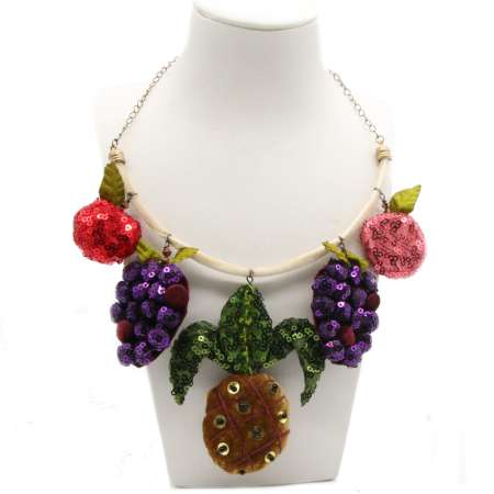 Carmen Miranda Halskette mit Früchten und Pailletten