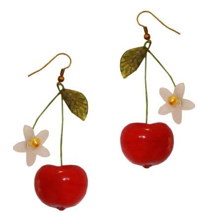 Cherry and blossom - Rockabilly earrings with lucite blossom rockabilly