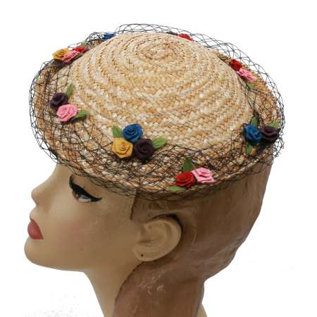 small straw hat mixed flowers vintage style