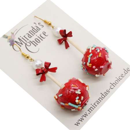 Earrings with candied apple in red