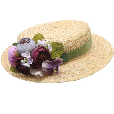 canotier straw hat purple flowers