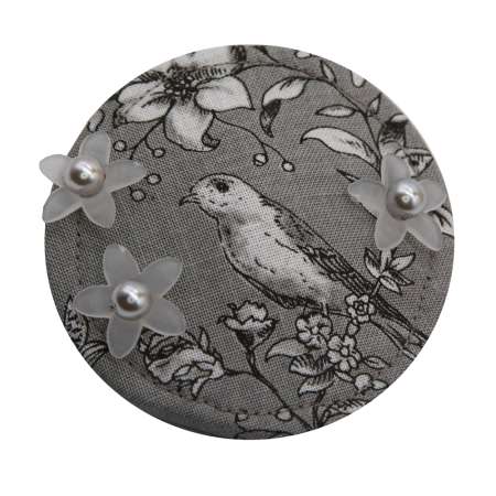 Mini Fascinator in Grau mit Vogel und Blüten