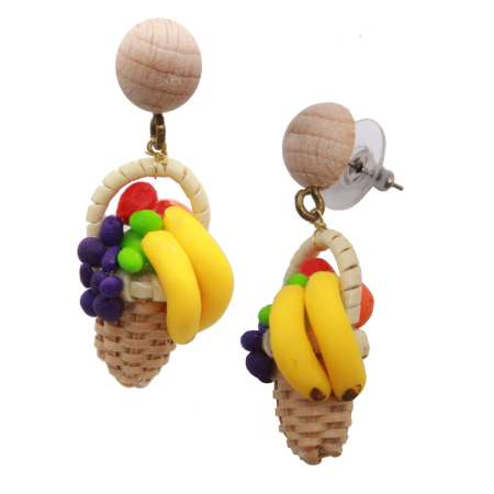 Stud earrings with small fruit basket