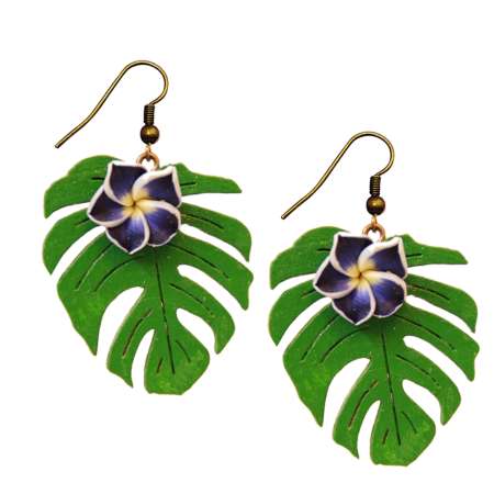 earrings monstera blaue frangipani