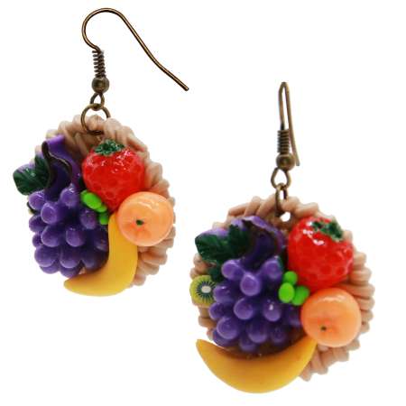 Earrings with Rattan Ring & Small Fruits