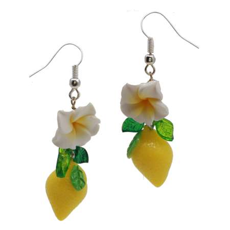 Earrings with small lemons & flowers