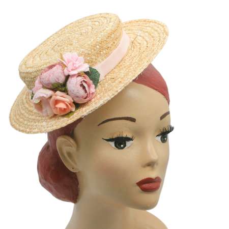 Straw hat vintage pink flowers