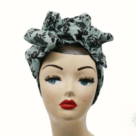 Easy Turban Ribbon in Mint with Roses