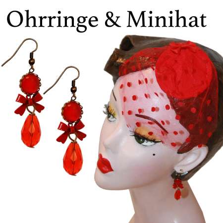 mini fascinator earrings set red