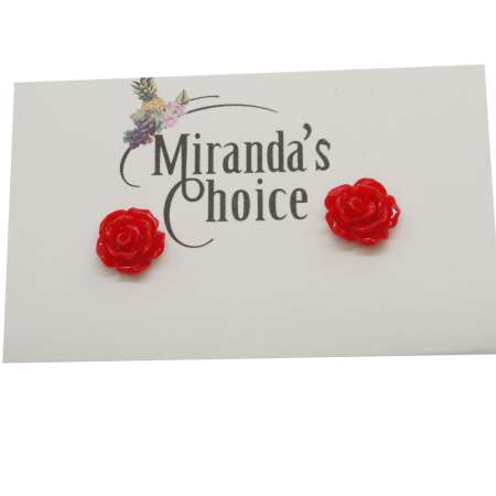 red roses small ear studs