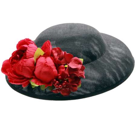 Schwarzer Hut mit roter Ansteckblume zum Wechseln
