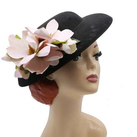 summer hat black magnolia vintage corsage