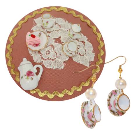 Set 'Teatime' cups - earrings and fascinator