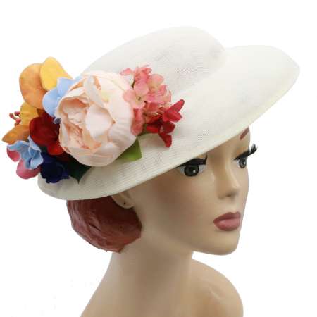 hat white colourful flowers