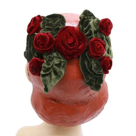 Half Hat mit roten Samtblüten und Blättern (Vintage Bandeau Hut) 03