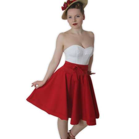 woman in red circle skirt