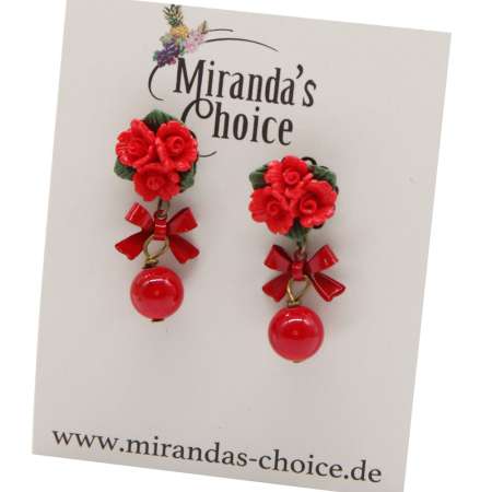 earrings with red clay roses
