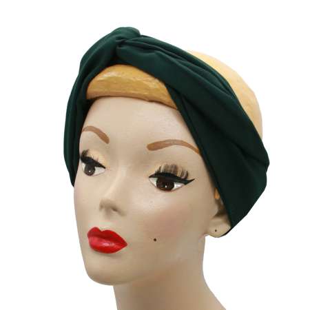 dressed, flat tied: Dark green turban hair band with wire