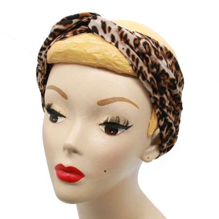 dressed, flat tied: Leopard pattern turban hair band with wire