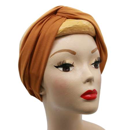 dressed, flat tied: Mustard yellow turban - long hair band with wire