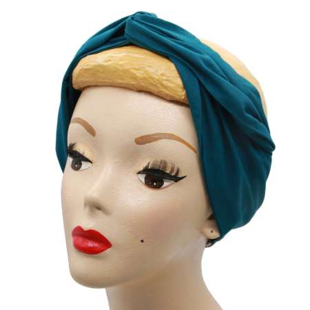 angezogen, flach gebunden: Petrol farbenes Turban Haarband mit Draht
