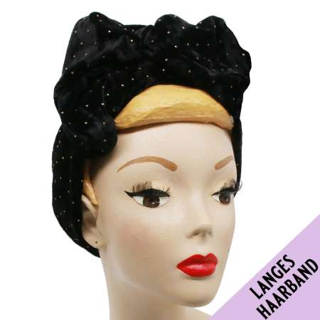 Black velvet turban with gold rivets - long hair band with wire