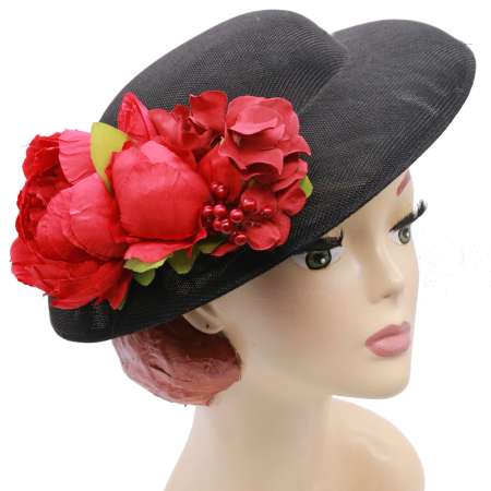 black big vintage hat red flowers