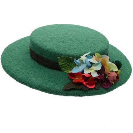 Dark Green Wool Vinatge Style Boater Hat