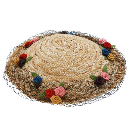vintage small round straw hat flowers